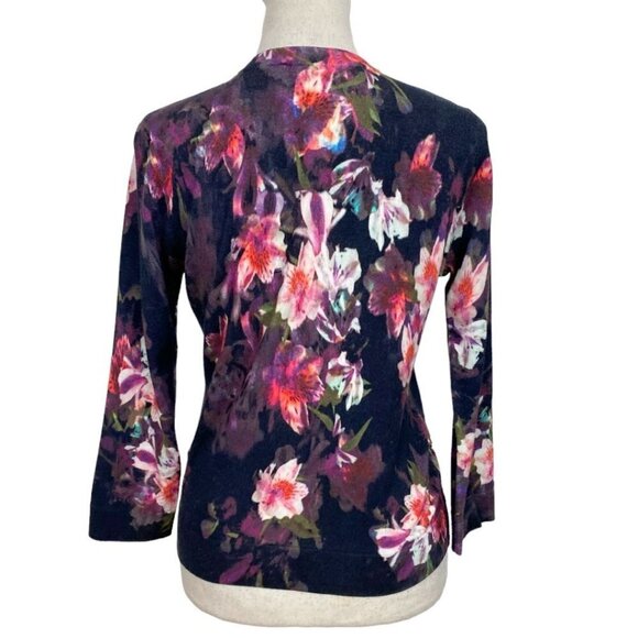 KAREN MILLEN BLACK ORCHID FLORAL KNIT CARDIGAN - M - Picture 4 of 11